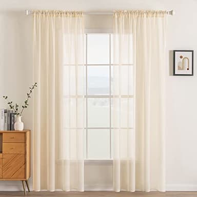 MIULEE 2 Panels Solid Color Sheer Window Curtains Elegant Window Voile Panels/Drapes/Treatment for Bedroom Living Room (54 X 96 Inches Cream Beige) - Image 1