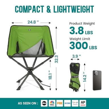 TCEK Swivel Portable Chair - Small Compact Collapsible Folding Chairs for Adults, Setup in 8 Seconds, Lightweight Outdoor Backpack Chair for Camping, Travel, Hiking, Beach, Support 300 LBS - Image 2