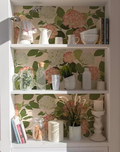 HomKihapai Floral Peel and Stick Wallpaper Self Adhesive Hydrangea Wall Paper French Country Cream Stick on Wallpaper for Bedroom Wall Decor Elegant Mural (Blush Hydrangea, 472.44“ X 17.4") - Image 7