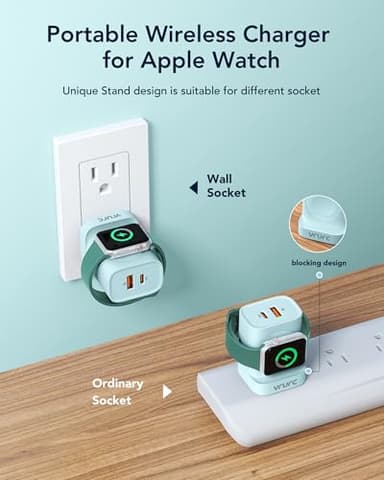 VRURC for Apple Watch Charger, Wireless Magnetic Portable iWatch Charger, PD 20W 3-in-1 Travel Essentials Fast Charging Block for iWatch Ultra/SE/10/9/8/7/6/5/4,iPhone 17/16/15/14/13 etc-Green - Image 2
