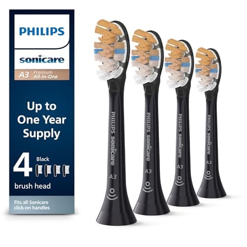Philips Sonicare A3 All-in-One - Genuine Replacement Electric Toothbrush Heads, Black, 4 Pack One Year Supply, HX9094/95 - Image 1