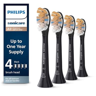 Philips Sonicare A3 All-in-One - Genuine Replacement Electric Toothbrush Heads, Black, 4 Pack One Year Supply, HX9094/95 - Image 1