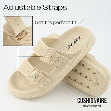 CUSHIONAIRE Fame Cloud Slides for Women with Adjustable Buckles, Waterproof Recovery Sandals for Women 2025 KHAKI 10 - Image 3