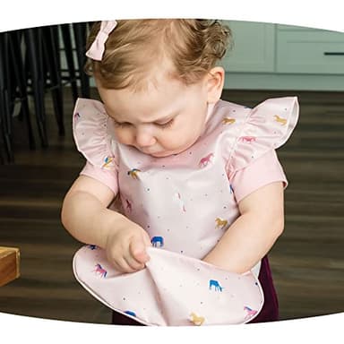 Tiny Twinkle Mess Proof Baby Bib - Waterproof & Lightweight Baby-Led Weaning Apron | 100% Recycled Polyester, Easy Clean & Machine Washable (Unicorn Confetti, Small 6-24 Months) - Image 2