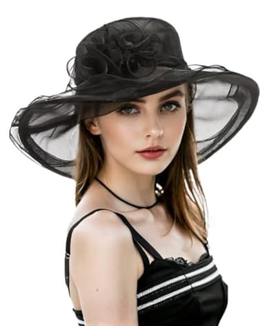 Litter Star Women's Elegant Organza Black Derby Fascinator Hat for Church, Tea Party, Weddings & Outdoor Events (Hat2-Black) - Image 2