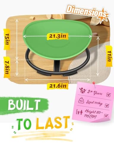 FERUERW Spinning Chair for Autistic Kids, Sensory Swivel Chair, 220LBS Weight Capacity, Sensory Toy for Children with ADHD/Autism, Training Body Coordination, 3+ Years (Light Green) - Image 2