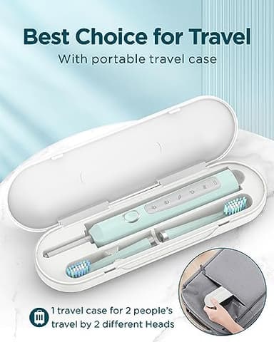 Rtauys M5 Sonic Electric Toothbrush for Adults and Kids - Rechargeable Electric Toothbrush Kids Ages 12+ and Adults with 8 Brush Heads & Travel Case, 120 Days Battery Life - Light Green - Image 7