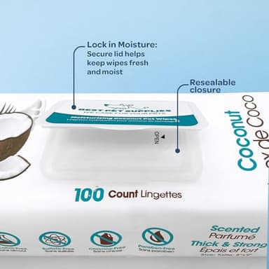 Best Pet Supplies Pet Wipes for Dogs - Dog Wipes Cleaning Deodorizing, for Coats, Ears, Paws - Moisturizing, Coconut, 100 Count - Image 4