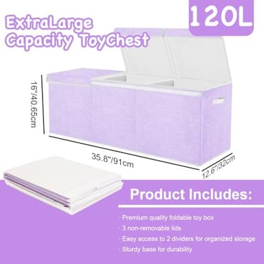 Boxgambol Extra Large Toy Box, Toy Storage Organizer with Lid, Oxford Fabric Collapsible Sturdy Toy Chest Bins Baskets for Livingroom,Playroom, Nursery, Bedroom, Closet (Purple) - Image 3