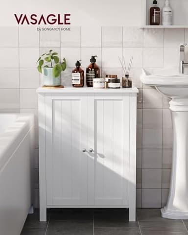 VASAGLE Floor Storage Cabinet, Freestanding Storage Unit with 2 Adjustable Shelves, for Bathroom Living Room Dining Kitchen, 11.8 x 23.6 x 31.5 Inches, White UBCB60W - Image 3