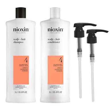 Nioxin System 4 Shampoo & Conditioner Prepack | For Color or Damaged Hair with Progressed Thinning | With Niacinamide and Biotin | Pumps Included | 33.8 Fl oz - Image 1