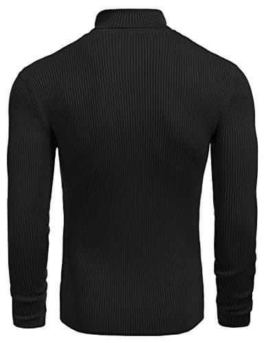 COOFANDY Men's Ribbed Slim Fit Knitted Pullover Turtleneck Sweater, Black, Medium - Image 3