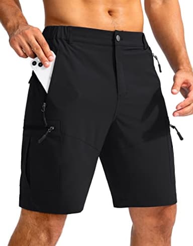 Pudolla Men's Hiking Cargo Shorts 9" Lightweight Outdoor Work Shorts for Men Travel Golf Camping Casual with 5 Zipper Pockets(Black Large) - Image 1