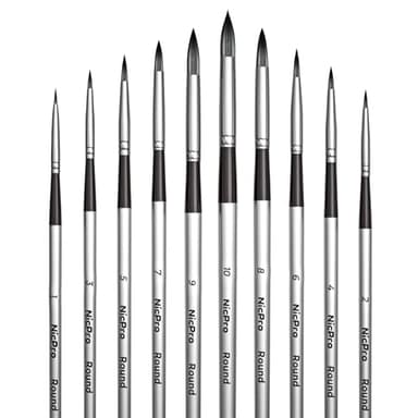 Nicpro 10 PCS Watercolor Paint Brushes, Round Tip Artist Painting Brush Set for Watercolor, Acrylic, Gouache, Inks, Oil and Tempera, 10 Sizes Detail Paint Brush for Fine Art, Craft, Paint by Number - Image 1