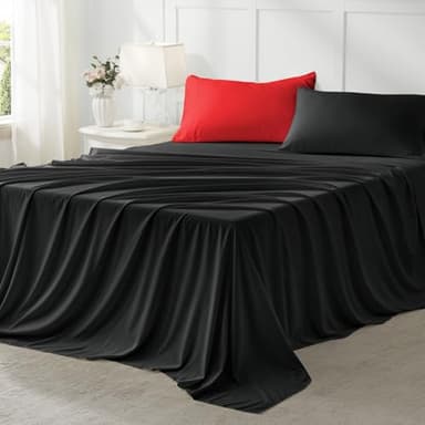 Anluoer Queen Comforter Set 7 Piece, Reversible Bed in a Bag Queen Size, Lightweight Bedding Set with 1 Comforter(88"*88"), 2 Pillow Shams, 2 Pillowcases, 1 Flat Sheet, 1 Fitted Sheet, Red & Black - Image 7