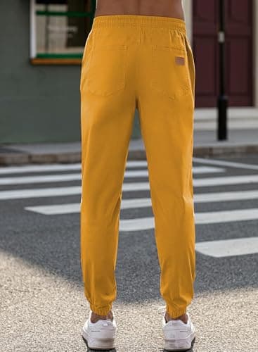 JMIERR Mens Casual Joggers Pants - Cotton Drawstring Chino Cargo Pants Twill Track Jogging Sweatpants Travel Essentials with Pockets, M, Yellow - Image 7
