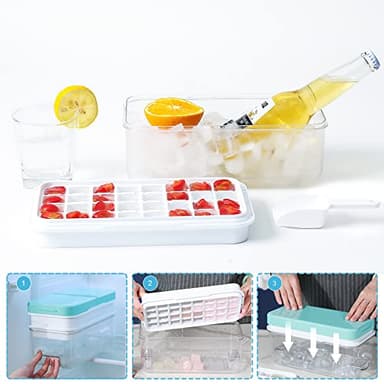 Ice Cube Tray with Lid and Bin, ZZWILLB 64 pcs Ice Trays for Freeze with 2 Trays, Ice Cube Pop Out Tray for Freezer, Ice Cube Molds, BPA Free, Easy Release Stackble Spill-Resistant (Blue) - Image 5