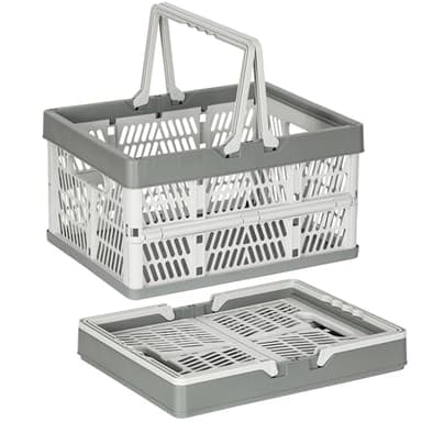 PAG-Mass Heavy Duty Plastic Milk Crates for Storage, 2-Pack Stackable Storage Bins for Organizing, Collapsible Shopping Basket with Handle for Groceries, Suitable for Home Office School Store, Gray - Image 1