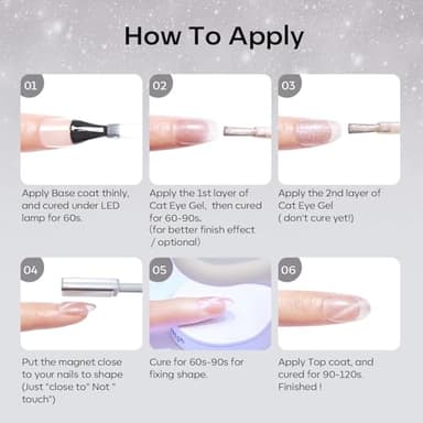 modelones Gel Nail Polish Set, 6 Colors Cat Eye Black White Gray Silver Glitter Shimmer Gel Polish Kit with Magnet Sparkle Galaxy Series Soak Off Nail Art Manicure Home Gift for Women Girl - Image 6