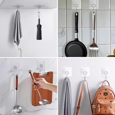 IBERDE 20 Pack Large Clear Adhesive Hooks for Hanging, Stick On Wall Mount Hooks Stainless Steel Metal Hook for Bathroom, Shower, Kitchen, Door,Drill Free No Damage Utility Hooks - Image 8