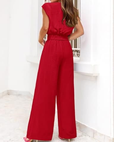 PRETTYGARDEN Women's Casual Summer Outfits 2 Piece Cute Cap Sleeve Tie Front Tops Loose Fit Pant Fashion Airport Outfit(Solid Red,Small) - Image 5