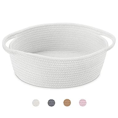 ABenkle Small Basket with Handles - Decorative Durable Rope Woven Storage Bin Shelf Storage Organizer Cube, Easter Baby Gift Basket, 12"x8"x5", White - Image 1