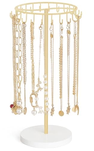Mkono Necklace Holder Metal Jewelry Display Stand Necklace Organizer with 22 Hooks for Storage and Hanging Bracelet Keychain Home Room Deocr for Women,Gold - Image 1