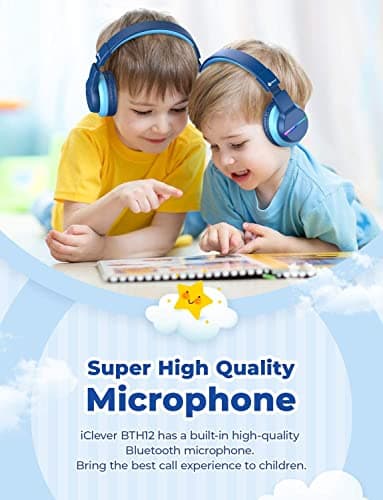 iClever BTH12 Kids Bluetooth Headphones,Colorful LED Lights Kids Headphones Wireless,74/85dBA Safe Volume,85H Playtime,Fast Charging,Bluetooth 5.2,Over Ear,Built-in Mic for iPad/Tablet/Airplane,Blue - Image 7
