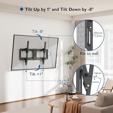 BONTEC TV Wall Mount for 37–85 Inch TVs, Tilting TV Mount Bracket for LED LCD OLED Flat Curved Screens, Low Profile 1.5in Design, Max VESA 600x400mm, Supports up to 132lbs, Fits 55 65 75 85 Inch - Image 2