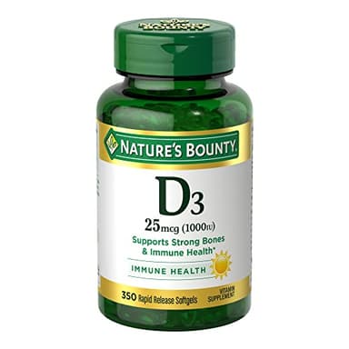 Nature's Bounty Vitamin D3 1000 IU Softgels, Immune Support, Promotes Healthy Bones, 1 Softgel per Day, Gluten Free, 350 Count - Image 1