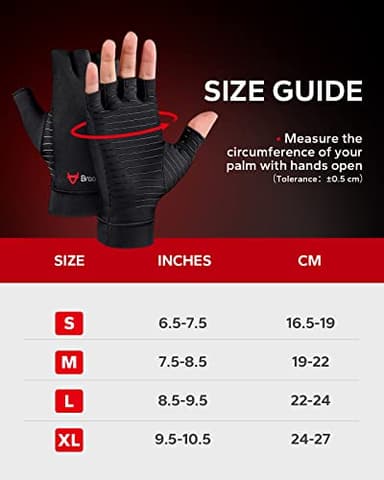 BraceBull Arthritis Gloves (1 Pair), Copper Infused Fingerless Compression Gloves for Relieve Muscle Pain, Carpal Tunnel, RSI, Rheumatoid, Tendonitis for Hands Pain for Women & Men (M, Black) - Image 6