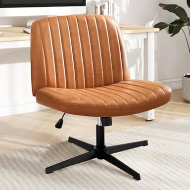 DUMOS Criss Cross Chair Legged Office Wide Comfy Desk Seat, No Wheels Armless Computer Task Seating, Swivel Vanity Home Height Adjustable - Image 1