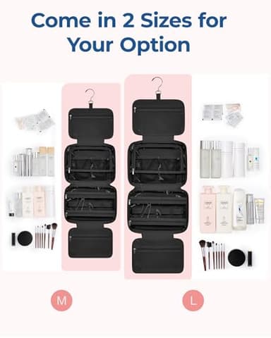 BAGSMART Travel Toiletry Bag with Jewelry Organizer, Hanging Travel Bag for Toiletries, Puffy Makeup Cosmetic Bag Organizer, Carry-on Travel Accessories Essentials, Black-L - Image 4