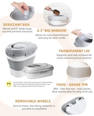 DDMOMMY 30-35 Lbs Dog Food Storage Container Collapsible Dog Food Container with Airtight Lids, Wheels, Scoop and 2pcs Food Storage Containers, Large Pet food storage for Dog, Cat - Image 7