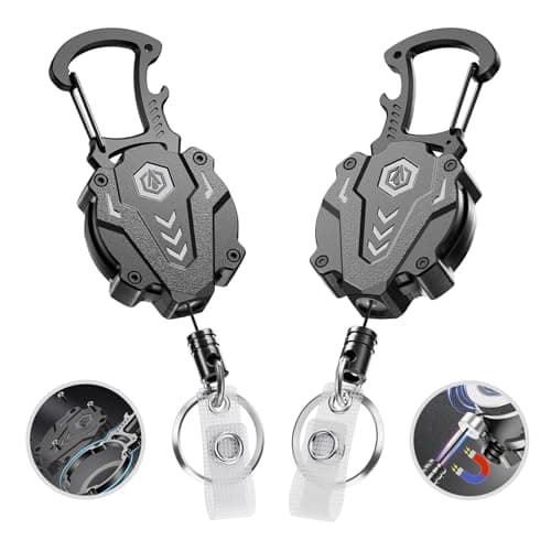 Autonomier 2Pack Heavy Duty Retractable Keychain, Tactical ID Badge Holder Reel Carabiner Clip with Magnetic Closure for Men, Unbreakable Sandwich Construction with 31" Dyneema Cord, Bearing 25oz - Image 1