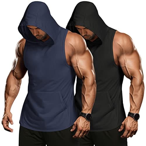 COOFANDY Men's 2 Pack Workout Hooded Tank Tops Bodybuilding Muscle Cut Off T Shirt Sleeveless Gym Hoodies - Image 1