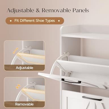 MU Shoe Storage Cabinet with 4 Flip Drawers, Freestanding Shoe Cabinet, Slim Shoe Organizer with Wood Legs for Entryway, White - Image 3