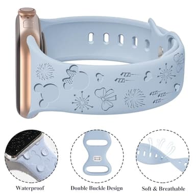 4 PACK Engraved Silicone Bands Compatible with Apple Watch Band 40mm 38mm 41mm 42mm 44mm 45mm 46mm 49mm Women Breathable Soft Cute Sport Replacement Strap for iWatch SE Series 10 9 8 7 6 5 4 3 2 1 - Image 3