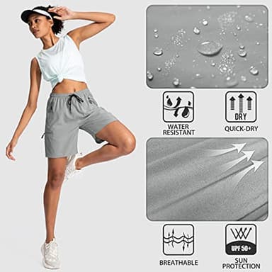 SANTINY Women's 5''/ 7''/9'' Hiking Cargo Shorts Quick Dry Lightweight Summer Shorts for Women Athletic Golf Zipper Pockets(Light Grey_L) - Image 5