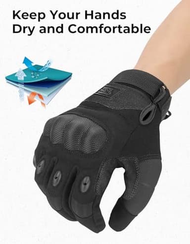 KEMIMOTO Tactical Gloves for Men, Touchscreen Motorcycle Gloves with Hard Shell & Palm Padding for Sports Motorcycle Cycling Tactical Airsoft Paintball Hunting Hiking Camping Climbing (Black,Medium) - Image 4