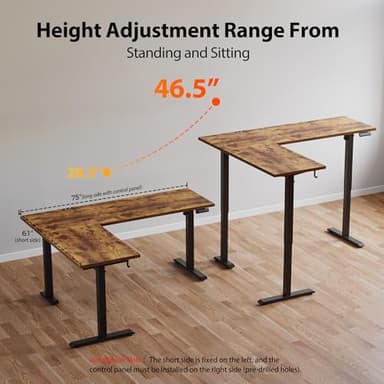 Agilestic L-Shaped Standing Desk Adjustable Height, Electric Corner Standing Desk, Sit Stand Up Desk, 75x61 inch Sit Stand Computer Table, Rustic Brown - Image 6