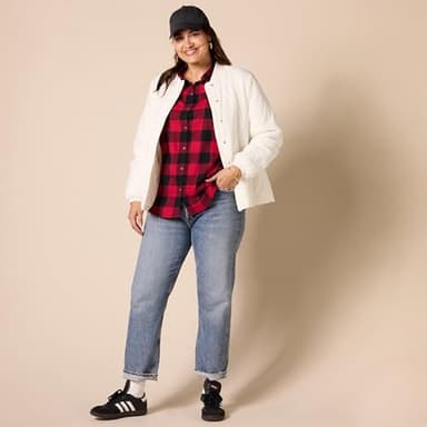 Amazon Essentials Women's Regular-Fit Long-Sleeve Lightweight Plaid Flannel Shirt, Red Buffalo Check, X-Large - Image 7