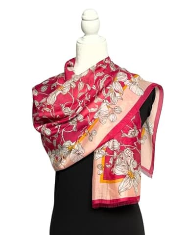 Humble Hilo Vector Art Fashion Scarf or Shawl Vibrant Colorful Patterned Lightweight Neckwear or Wrap for Women (Pink Floral, Large) - Image 2