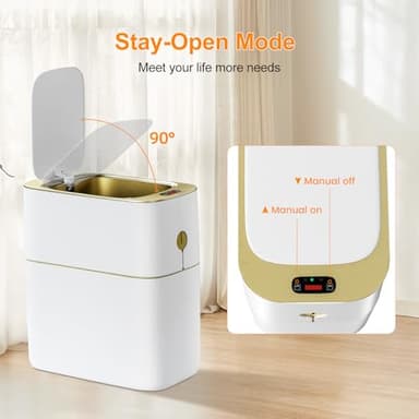 MOPALL Automatic Bathroom Trash Can with Lid, 3.1 Gallon / 13L Smart Motion Sensor Touchless Small Waste Basket, Slim Plastic Garbage Can for Bedroom Kitchen Office Home Toilet, White & Gold - Image 7