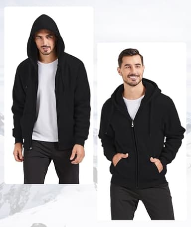 GEEK LIGHTING Hoodies for Men Heavyweight Fleece Sweatshirt - Full Zip Up Thick Sherpa Lined All black XL - Image 5