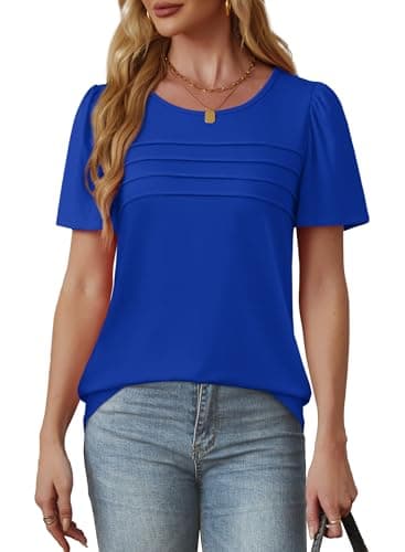 T Shirts for Women Short Sleeve Cute Summer Tops Business Casual Blouses Flowy Trendy Plus Size Fashion Pleated Shirts Royal Blue 4XL - Image 3