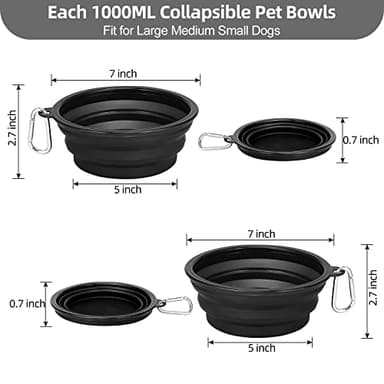 Kytely Large Collapsible Dog Bowls 2 Pack, 34oz Foldable Dog Travel Bowl, Portable Pet Water Food Bowl with Clasp, Pet Cat Feeding Cup Dish for Traveling, Walking, Hiking (Black+Balck) - Image 2