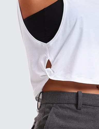 CRZ YOGA Pima Cotton Cropped Workout Tank Tops for Women - Sleeveless Sports Athletic Yoga Running Gym Crop Shirts Deep Armhole-White Medium - Image 6