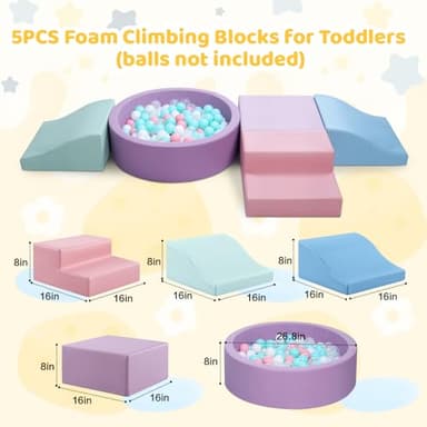 Hoohtoot Foam Climbing Blocks for Toddler: with 4-Piece PU Leather Climbing Toys and a Ball Pit - Foam Ball Pit for Toddlers - Climbing Toys Indoor for Kids Crawling (Purple Climbing Blocks) - Image 2