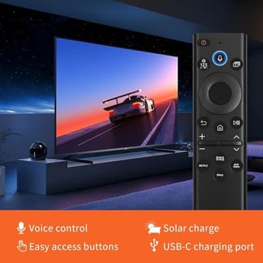 Solar Voice Remote Control for Samsung Frame Smart TVs Compatible for Samsung 2021-2025 Crystal QLED 4K 8K Smart TVs Series, 4 Shortcut Buttons, BN59-01385A Black - Image 2